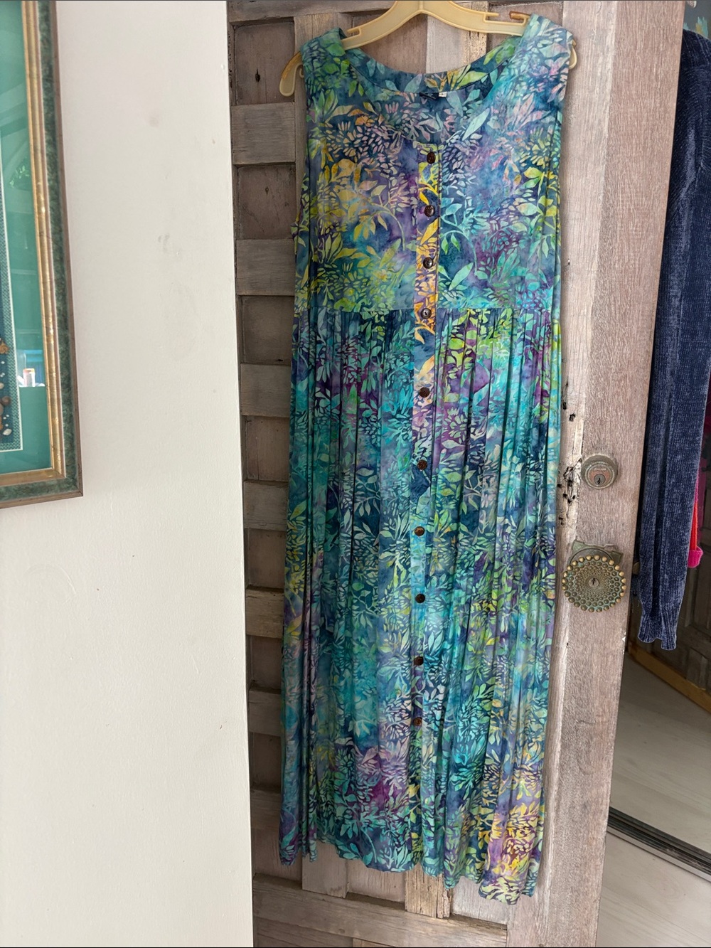 Sleeveless Floral Pleated Maxi Skirt Dress in Teal Multi, large